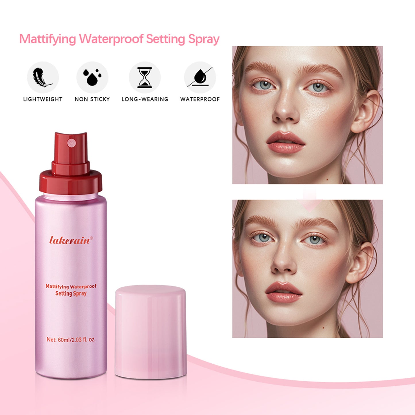 Vaporisateur de maquillage fixateur à effet mat longue tenue et waterproof.