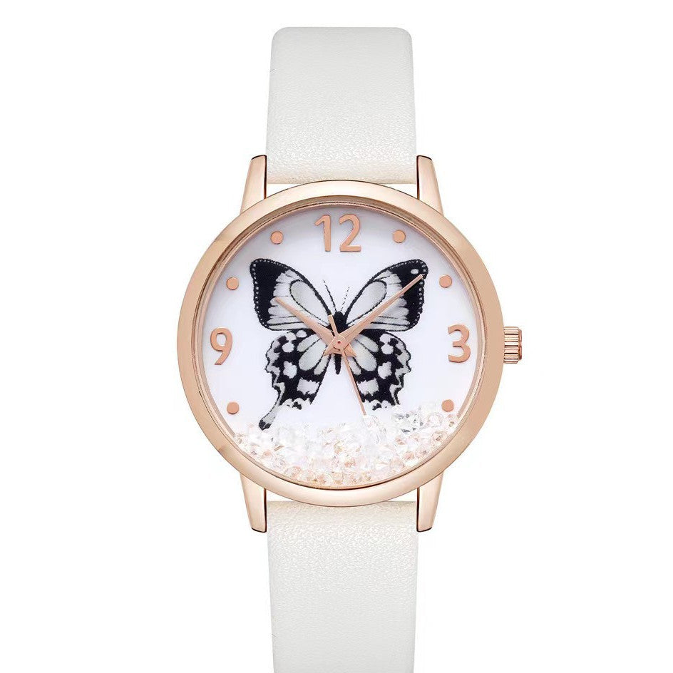 Montre à quartz avec papillon en strass pour femmes