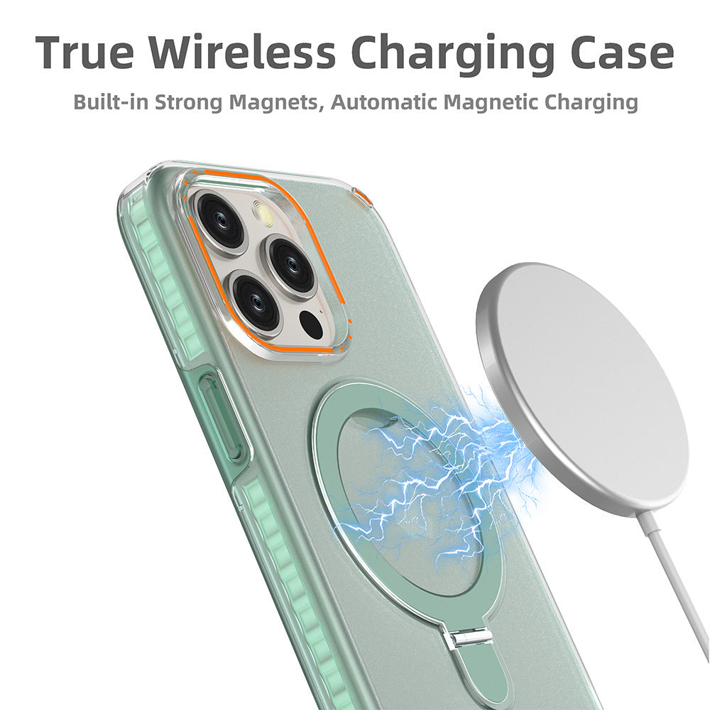 Nouveau étui de téléphone magnétique coloré avec support et support pour étui de charge sans fil transparent Magesafe pour téléphone