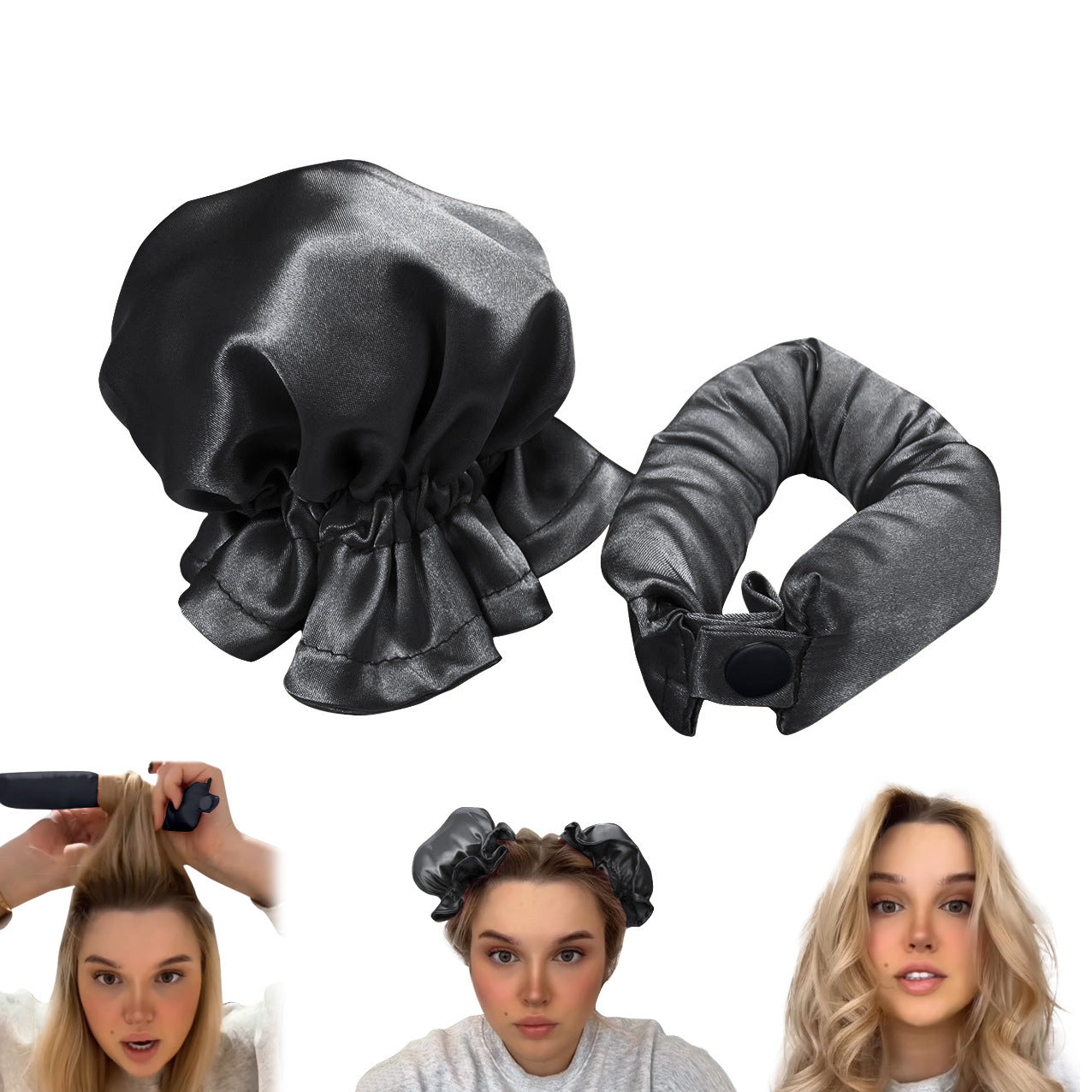 Nouveau bâton de boucles sans chaleur avec housse en tissu, mignon embout en forme de boule, bandeau pour cheveux, rouleaux de cheveux, tige de bouclage, outils et accessoires de coiffure.