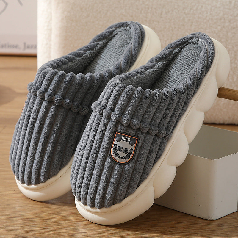 Pantoufles d’hiver en velours côtelé Maison Chambre Sol Chaussures En Peluche Mode Couleur Unie Pantoufles Antidérapantes Pour Femmes Hommes