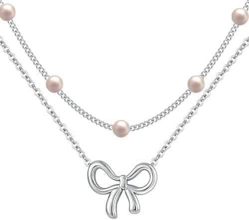 Collier choker double couche en perles simples, bijoux de mode en couleur or, chaîne avec petit pendentif en forme de nœud, cadeaux de bijoux pour femmes, bijoux de mode, cadeaux pour la Saint-Valentin.