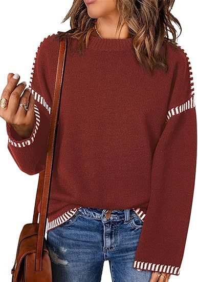 Pull col rond uni pull automne et hiver hauts à manches longues amples pour femmes