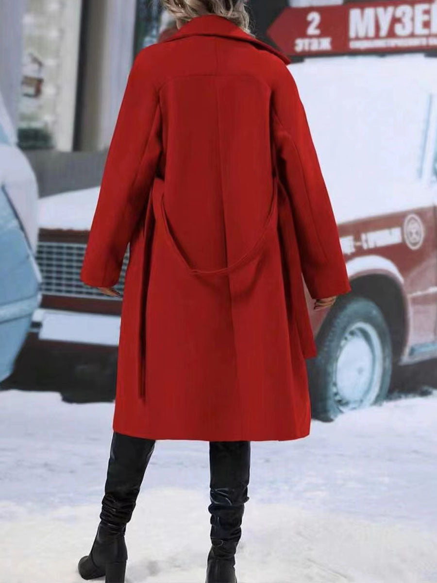 revers double boutonnage trench-coat avec ceinture mode d’hiver couleur unie veste longue vêtements d’extérieur femmes vêtements