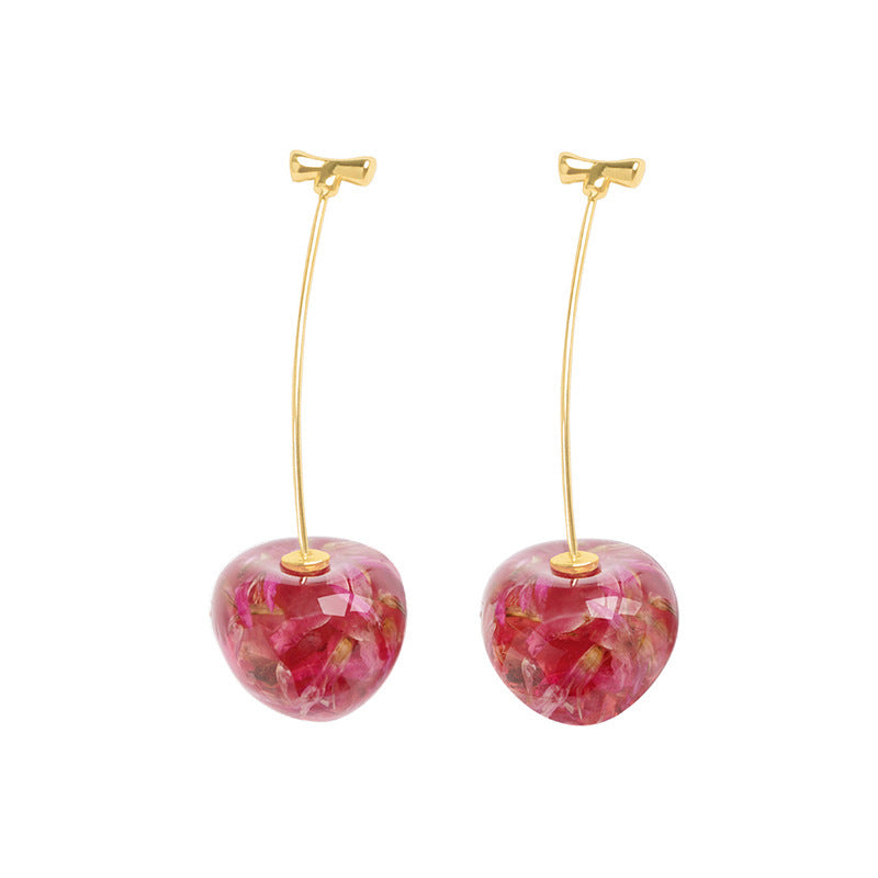 Nouvelle cerise séchée française au goût sucré et à la mode, avec un tempérament de net rouge, boucles d'oreilles.