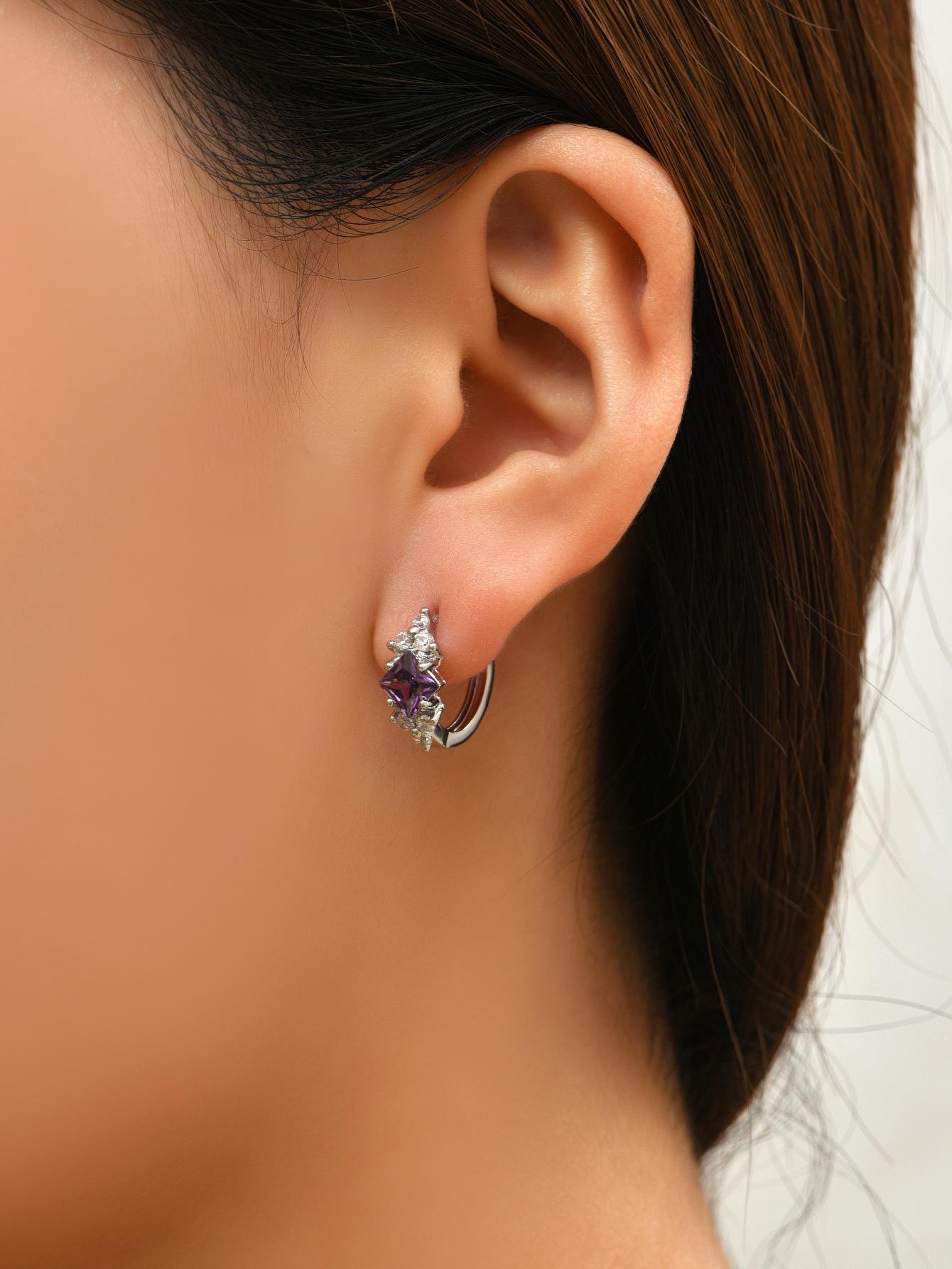 Boucles d'oreilles en zircon carrées personnalisées européennes et américaines