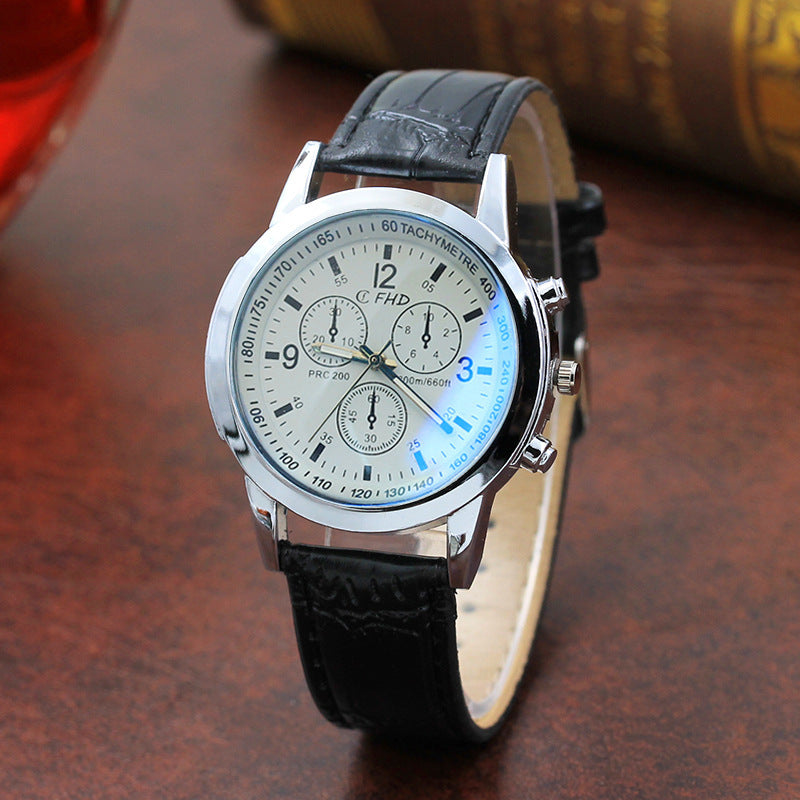 Montre à quartz pour hommes avec bracelet en verre bleu, cadeau de mode.