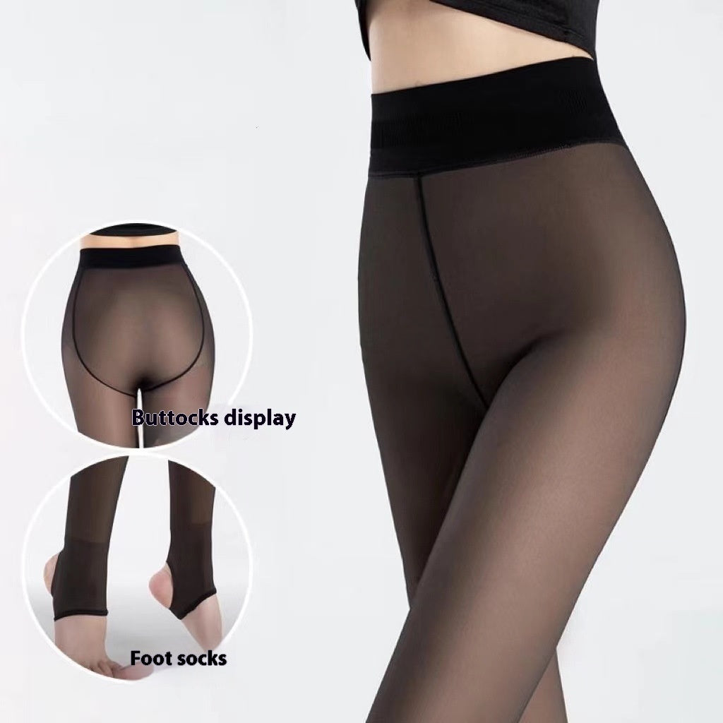 Chaussettes Noires Transparentes Pantalon Une Pièce Doublé en Molleton Épaissi