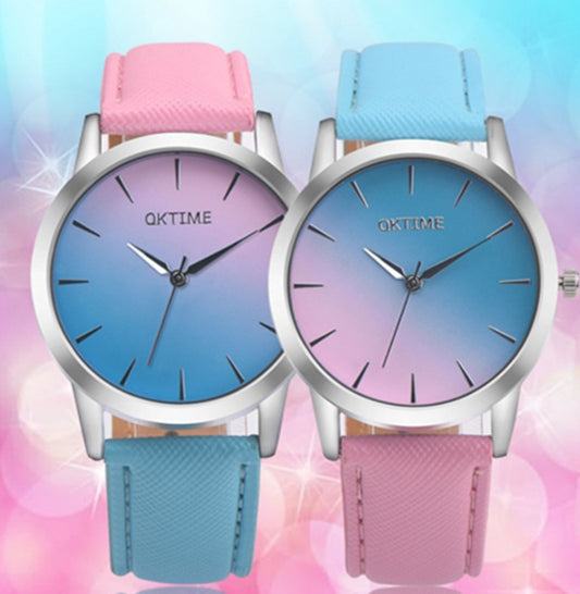 Montre élégante pour femme avec un design rétro décontracté, à cadran arc-en-ciel, mouvement à quartz.