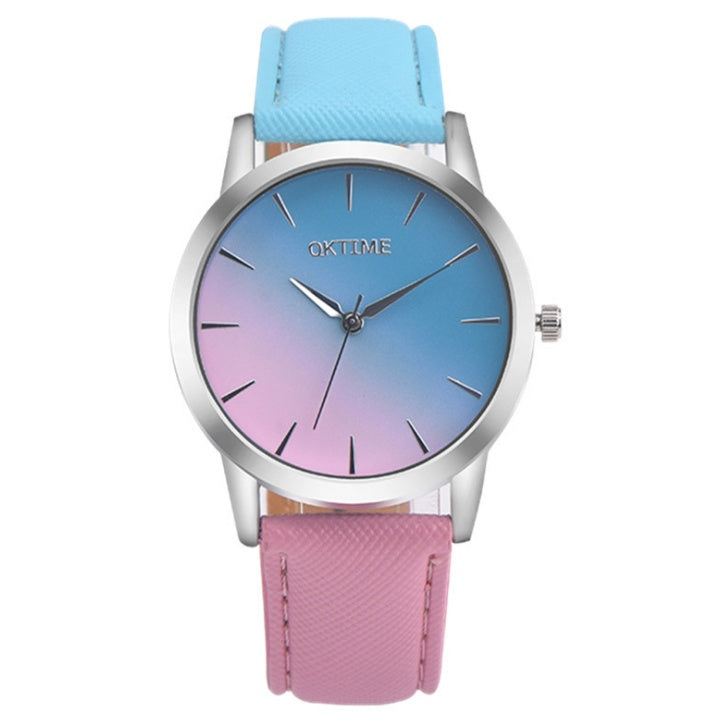 Montre élégante pour femme avec un design rétro décontracté, à cadran arc-en-ciel, mouvement à quartz.