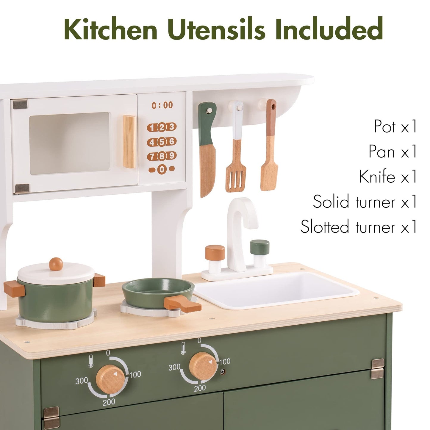 ROBUD Ensemble de jouets de cuisine en bois vert avec accessoires Chef Pretend Playset pour enfant - Ivory Deals Market