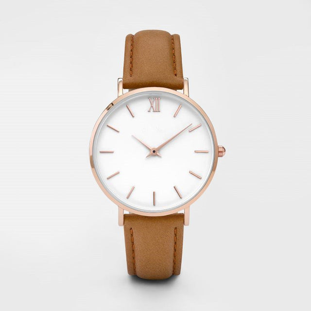 Montres pour femmes en cuir, montre à quartz pour dames.