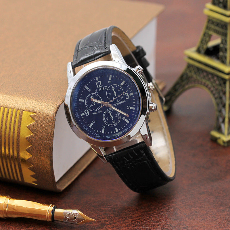 Montre à quartz pour hommes avec bracelet en verre bleu, cadeau de mode.