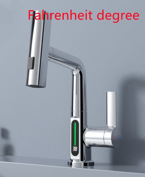 Robinet à affichage numérique intelligent, robinet de lavabo à bec rétractable avec affichage de la température et rotation