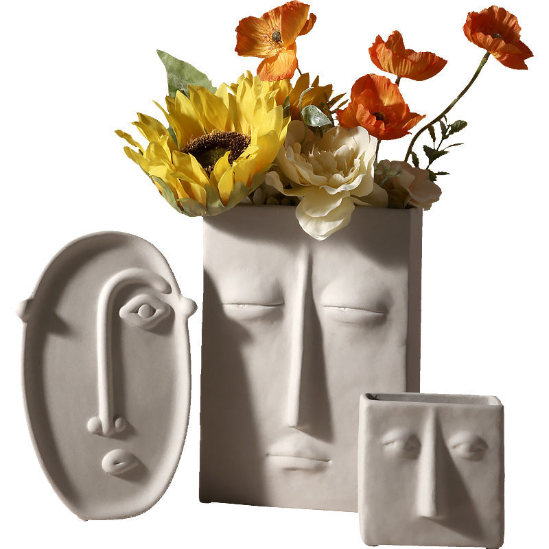 Nordique Creative Vase En Céramique Simple Face Décoration Chambre Décoration Salon Porche Arrangement De Fleurs Décoration de La Maison - Ivory Deals Market