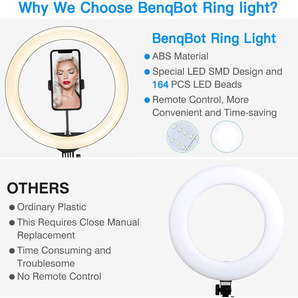 Vidéo Lumière, Lumière à Intensité Réglable, Selfie Light Ring, Anneau Lumière, Avec Trépied Cadre Lumière - Ivory Deals Market