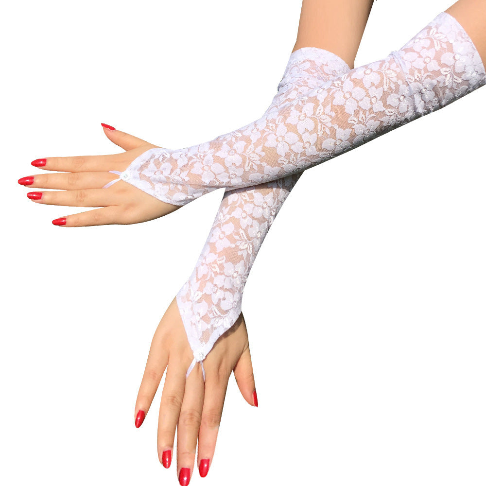 Gants longs en dentelle sexy avec crochet pour les doigts.