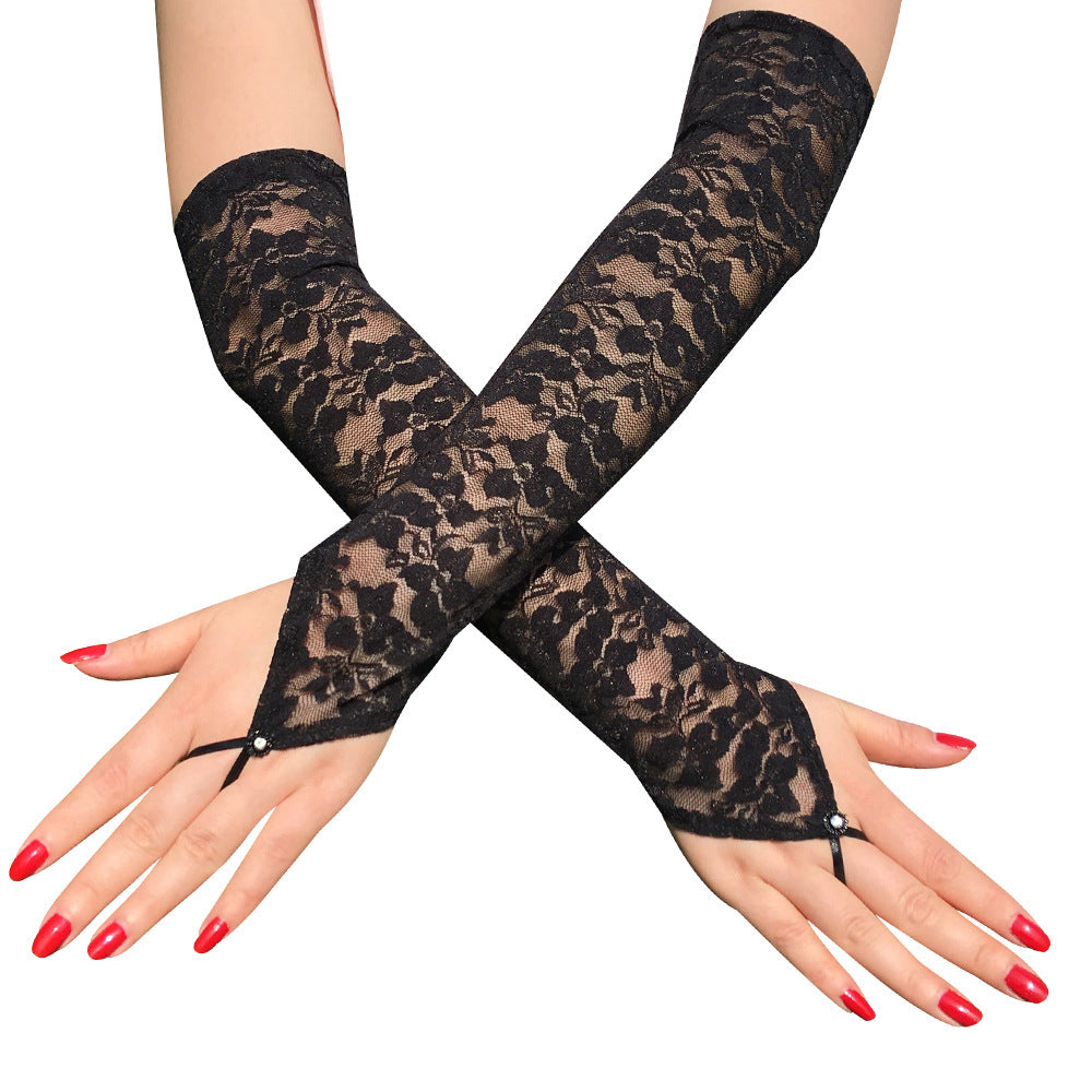 Gants longs en dentelle sexy avec crochet pour les doigts.