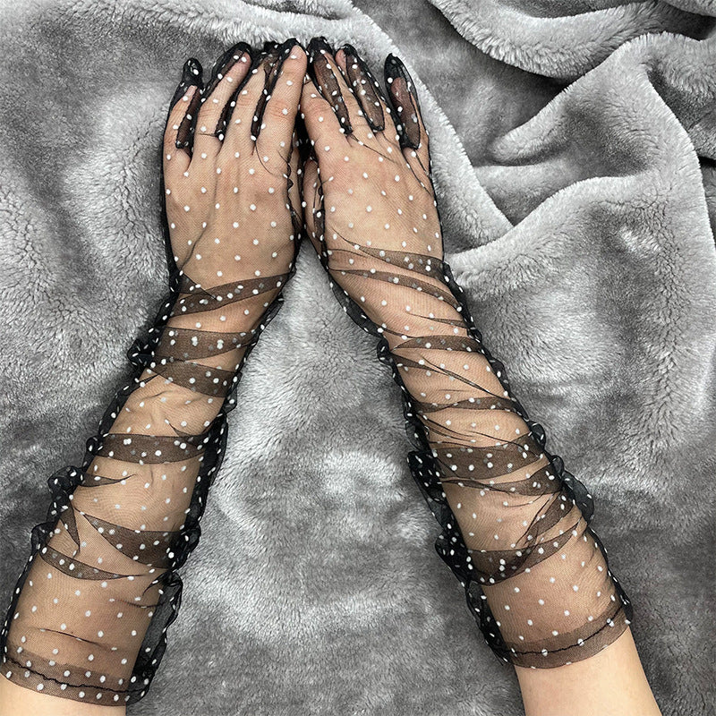 Gants longs en dentelle sexy avec crochet pour les doigts.