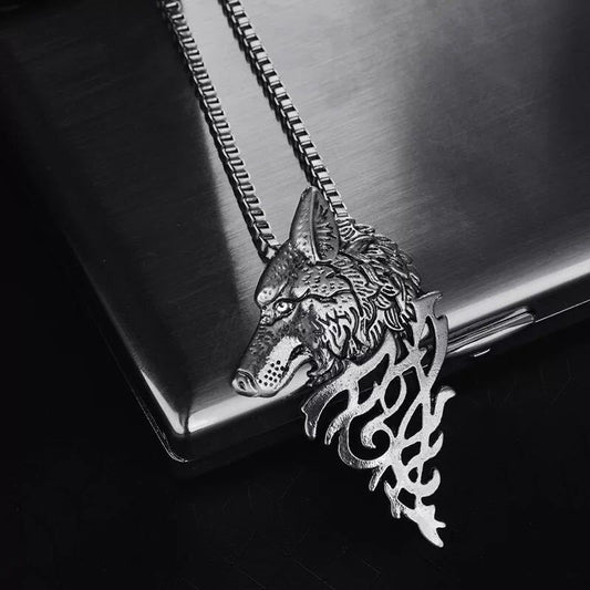 Rétro dominateur loup tête long collier en métal animal chandail chaîne