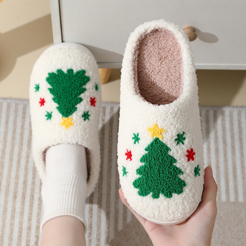 Chaussons de Noël mignons avec dessin animé du Père Noël en coton pour femmes et hommes, idéaux pour l'hiver et les couples.