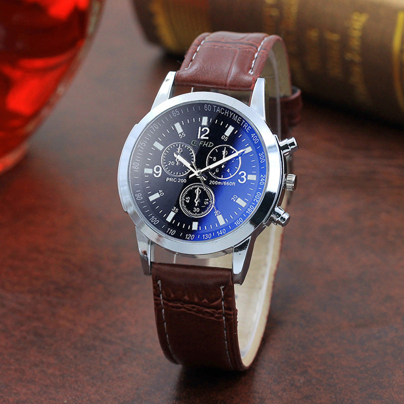 Montre à quartz pour hommes avec bracelet en verre bleu, cadeau de mode.