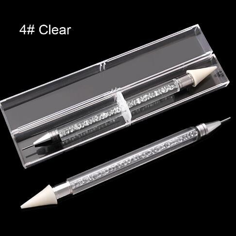 Stylo à double embout pour points de peinture au diamant, avec manche en perles de cristal et embout pour strass Pince à cire pour manucure