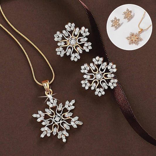 Ensemble de collier flocon de neige de 3 pièces avec boucles d'oreilles en strass et collier pendentif en chaîne de clavicule, cadeau de la Saint-Valentin.