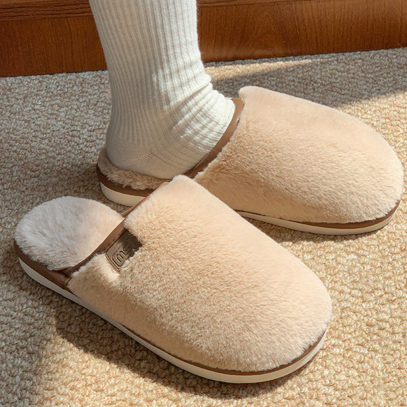 Pantoufles en peluche d’hiver Chaussures de maison solides chaudes Antidérapant Sol de la chambre à coucher Pantoufle de maison pour les femmes Hommes