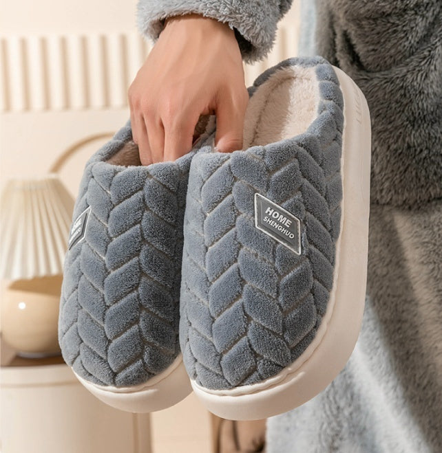 Nouveau antidérapant à semelles épaisses en peluche pantoufles couple hiver chaud maison pantoufle intérieur chaussures polaires pour femmes hommes