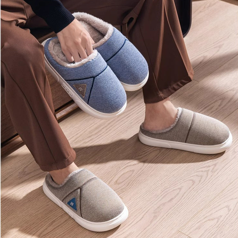 Pantoufles de maison à rayures solides Hiver Chaussures polaires chaudes Hommes Intérieur Chambre Sol Peluche Pantoufles Pour Femmes Couple