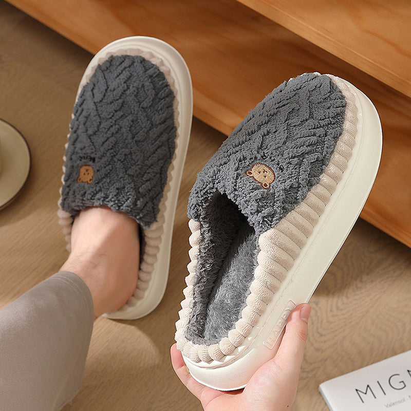 Ours mignon en peluche pantoufles d’hiver Chaussures polaires chaudes Intérieur Chambre Sol Maison Pantoufles Pour Femmes Hommes Couple