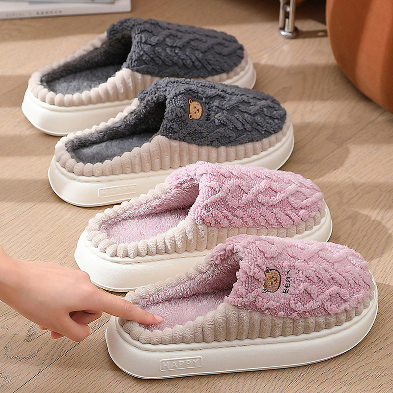 Ours mignon en peluche pantoufles d’hiver Chaussures polaires chaudes Intérieur Chambre Sol Maison Pantoufles Pour Femmes Hommes Couple