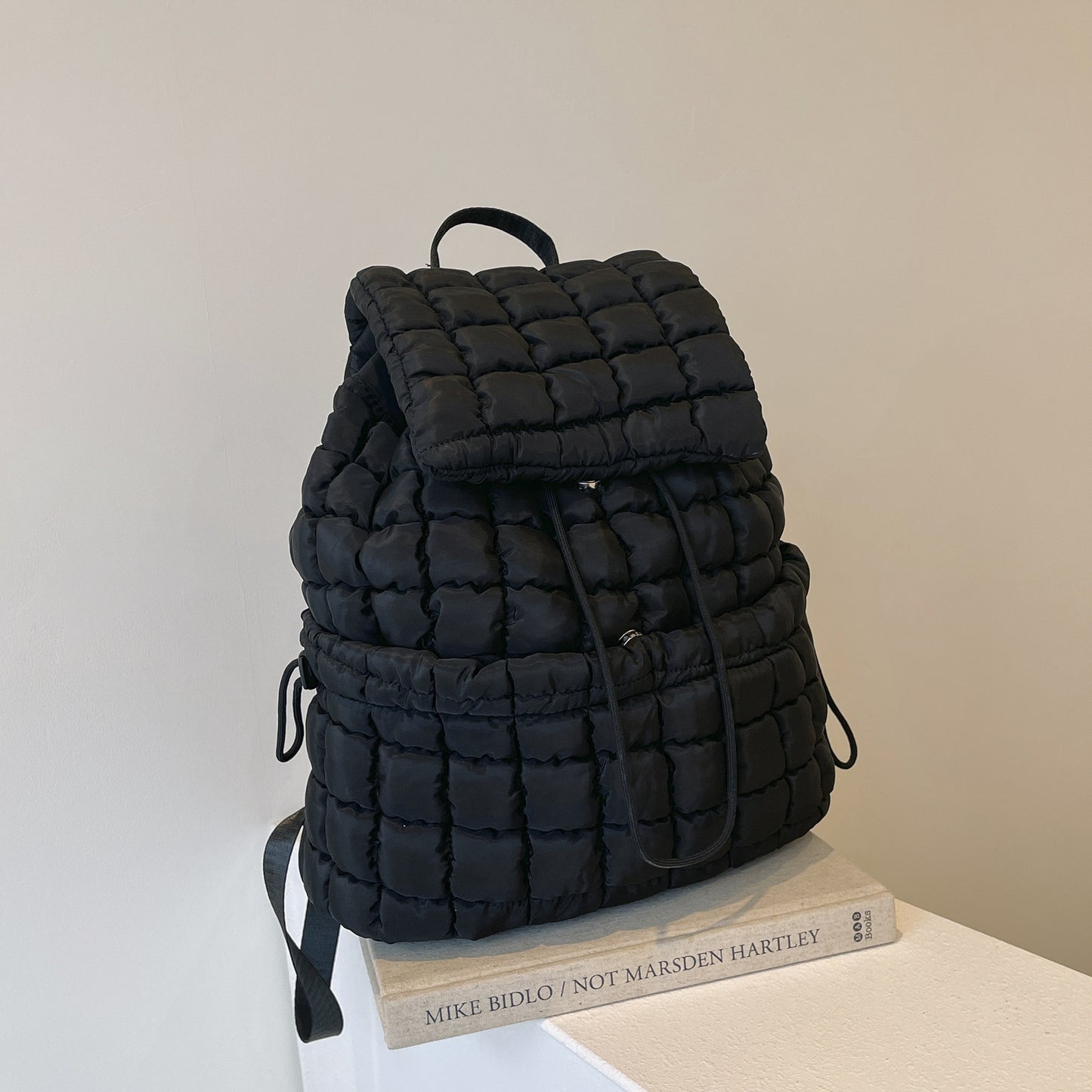 Sac à dos matelassé de couleur bonbon pour femmes, rembourré en duvet, grand sac d'école en coton, sac à dos de voyage pour femmes à carreaux, sac à bandoulière