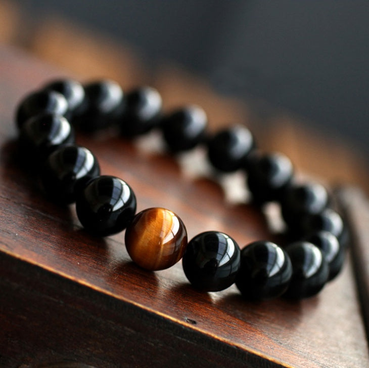 Naturel noir Onyx avec pierre oeil de tigre perles bracelet pour hommes bijoux 12 constellation Lovers Bilan Énergétique bracelet - Ivory Deals Market