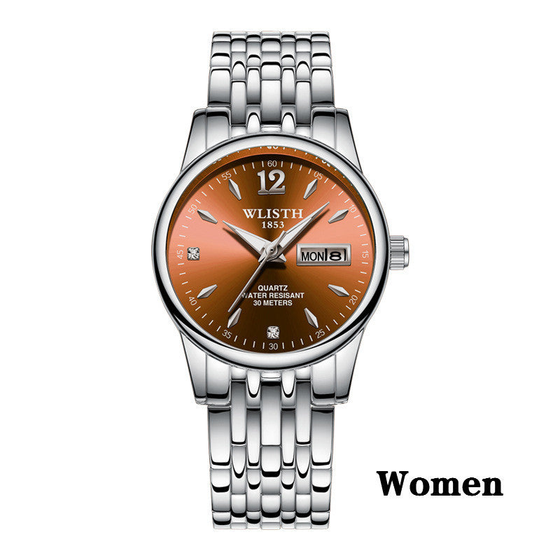 Montre pour femmes en acier inoxydable couleur or rose de la marque WLISTH, élégante et tendance, avec affichage de la semaine et de la date.