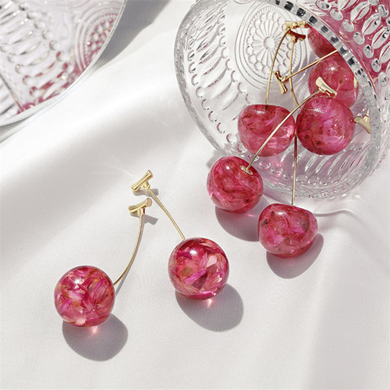 Boucles d'oreilles en fleurs séchées cerise