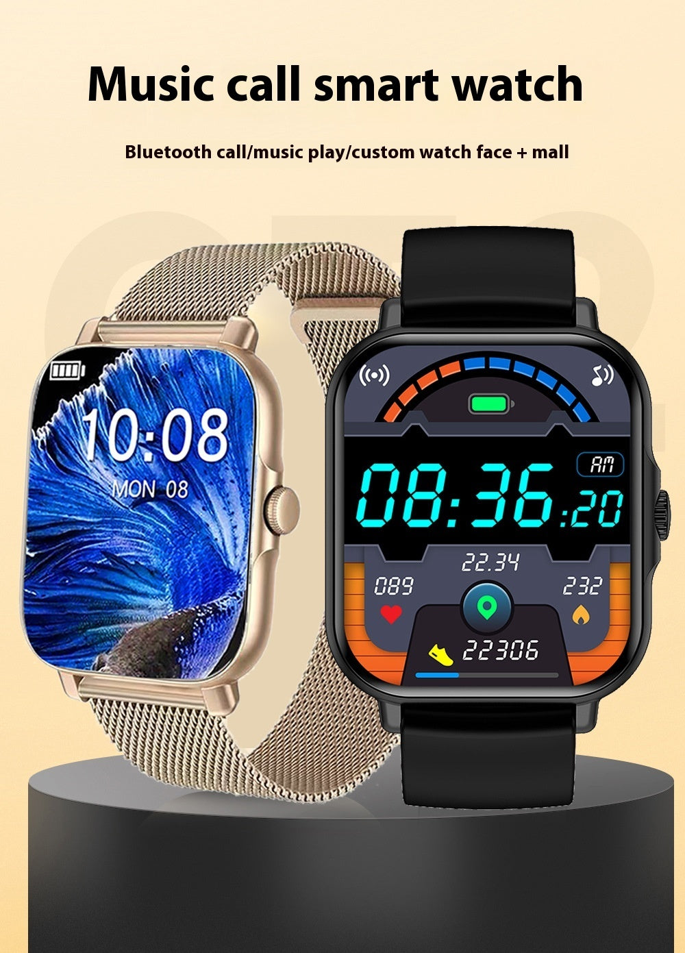 Montre intelligente compatible avec Bluetooth pour les appels, rappel de messages, suivi du rythme cardiaque et surveillance du sommeil.