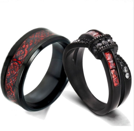 Nouvelle bague en zircon croix rouge grenat or noir