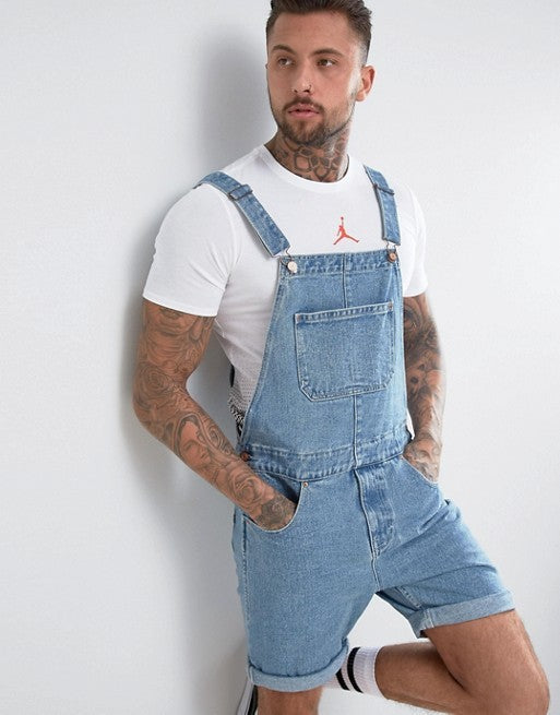 Short en jean pour homme avec trou, combinaison de travail à bretelles