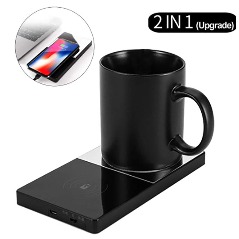 2 en 1 Tasse Chauffante Réchauffeur de Tasse Électrique Chargeur sans Fil pour la Maison Bureau Café Lai - Ivory Deals Market