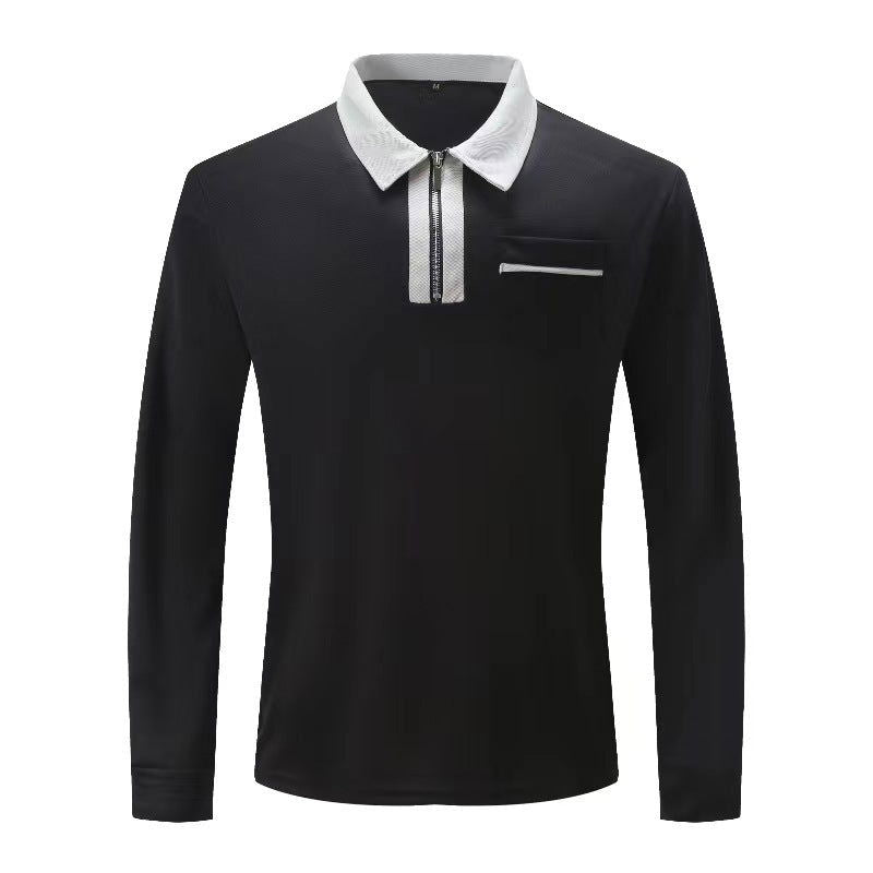 20240 automne hommes manches longues à fermeture éclair polo décontracté col à revers Zip Up Henley chemises coton sport golf tennis T - shirts avec poches - Ivory Deals Market