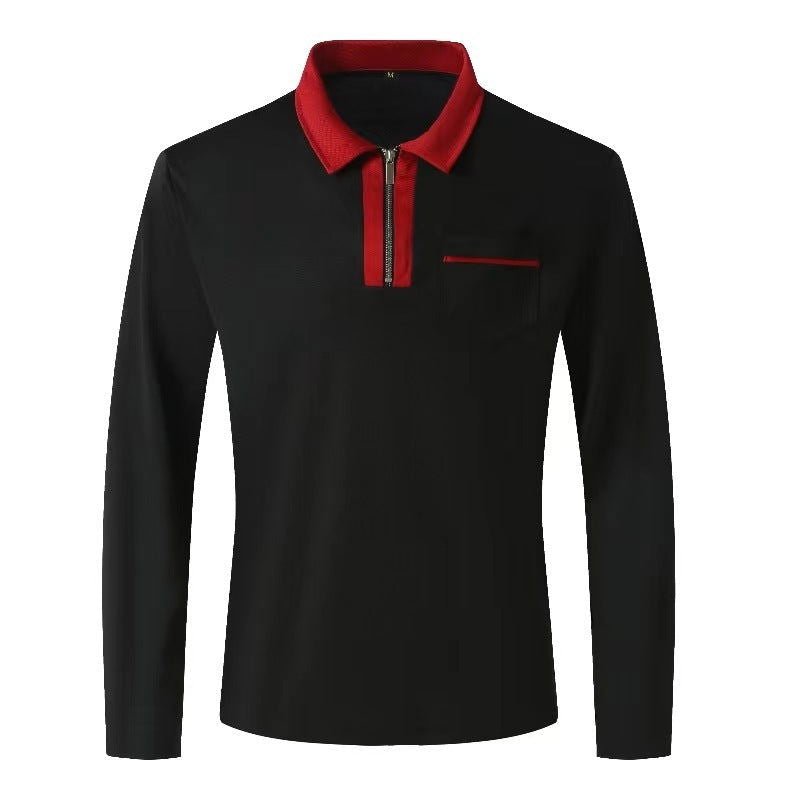 20240 automne hommes manches longues à fermeture éclair polo décontracté col à revers Zip Up Henley chemises coton sport golf tennis T - shirts avec poches - Ivory Deals Market