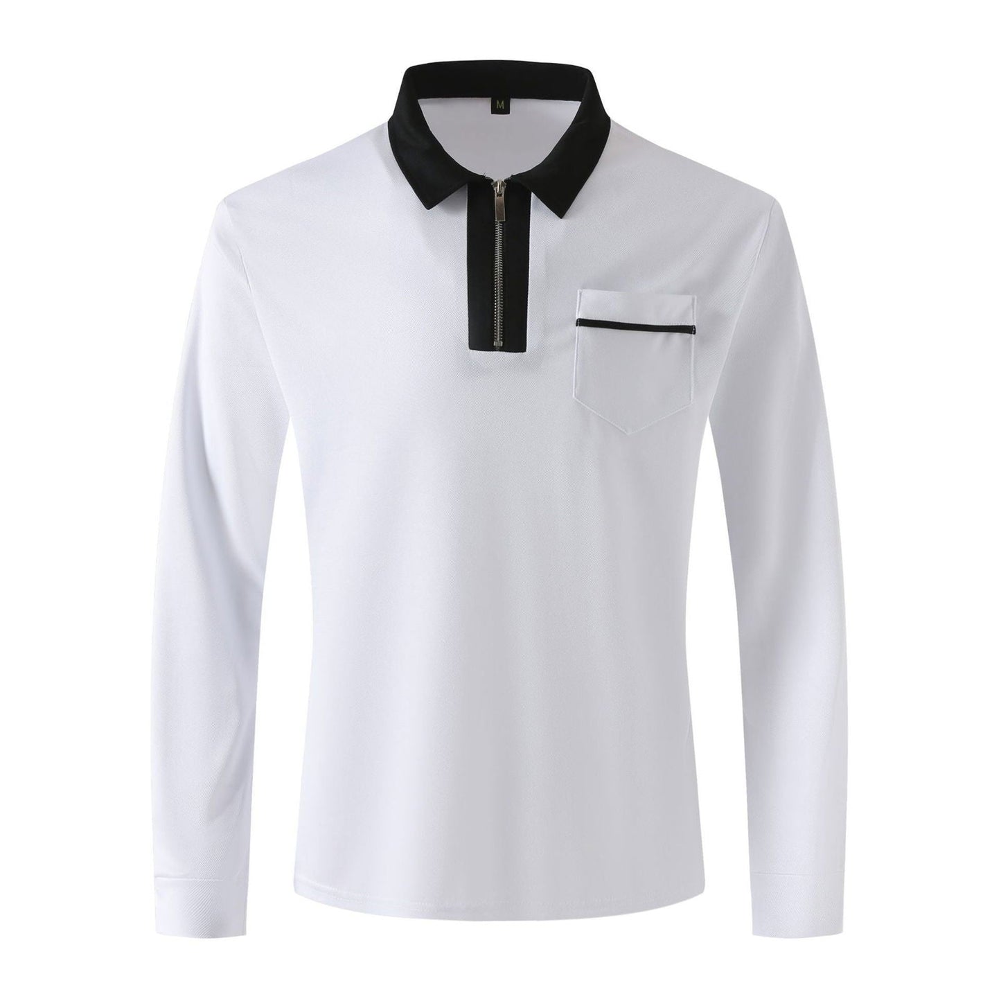 20240 automne hommes manches longues à fermeture éclair polo décontracté col à revers Zip Up Henley chemises coton sport golf tennis T - shirts avec poches - Ivory Deals Market