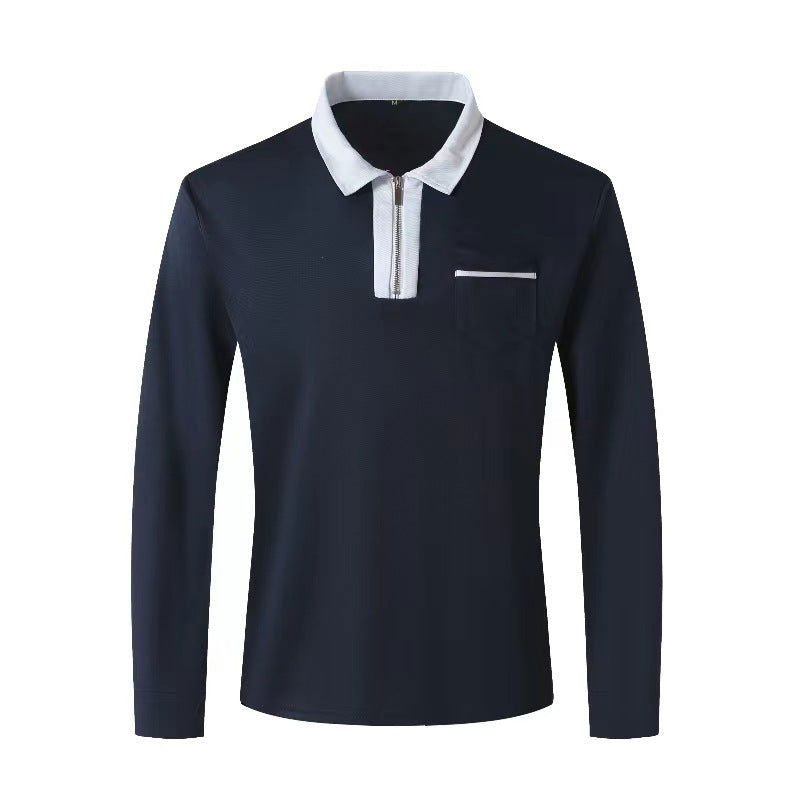 20240 automne hommes manches longues à fermeture éclair polo décontracté col à revers Zip Up Henley chemises coton sport golf tennis T - shirts avec poches - Ivory Deals Market