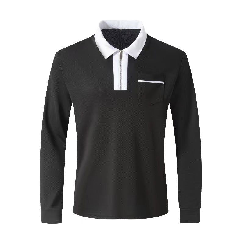 20240 automne hommes manches longues à fermeture éclair polo décontracté col à revers Zip Up Henley chemises coton sport golf tennis T - shirts avec poches - Ivory Deals Market