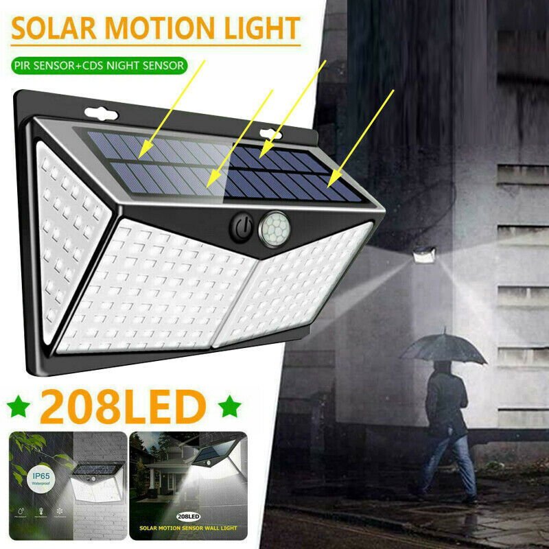 208 LED Solar Power Motion Sensor Lumière Extérieure Cour Jardin Mur Lampe Étanche - Ivory Deals Market