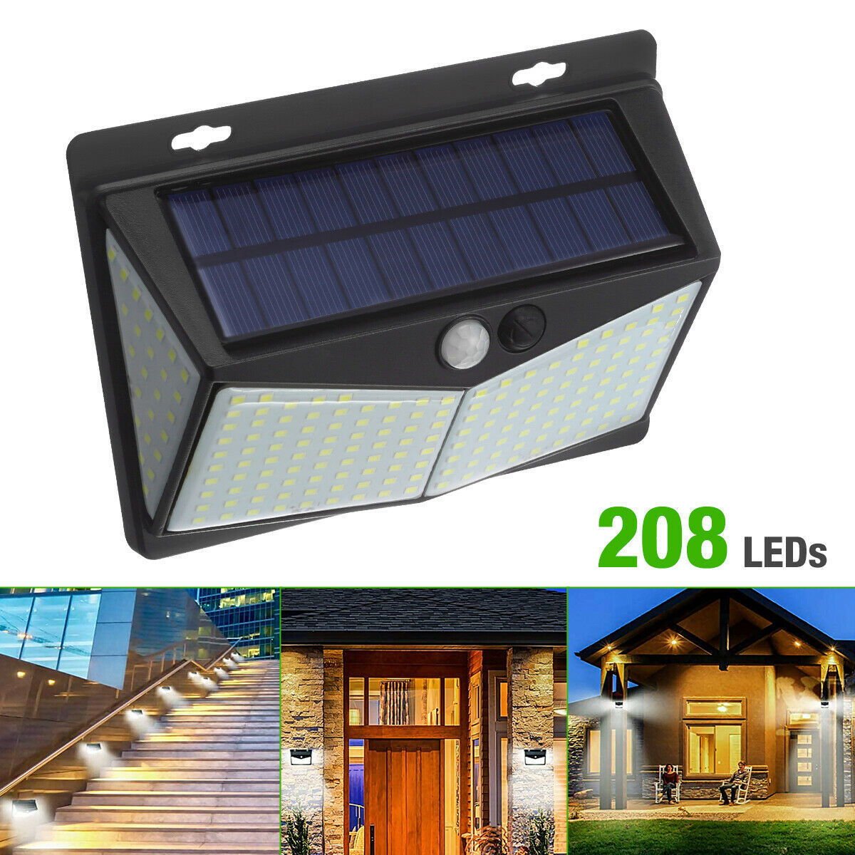 208 LED Solar Power Motion Sensor Lumière Extérieure Cour Jardin Mur Lampe Étanche - Ivory Deals Market