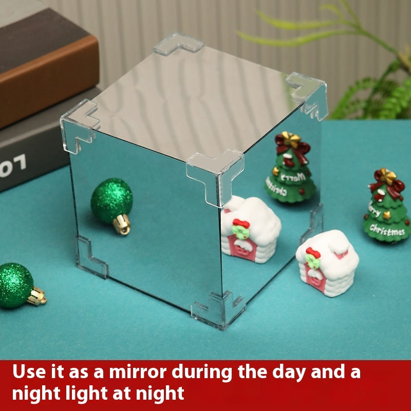 Kit de matériaux de bricolage pour décorations de Noël : miroir, lampe cube LED 3D, Père Noël, bonhomme de neige, sapin et guirlandes lumineuses.