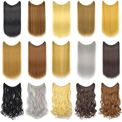 22 pouces Extensions de cheveux en fil invisible sans clips Ligne de pêche secrète Mèches de cheveux synthétiques raides et soyeuses - Ivory Deals Market